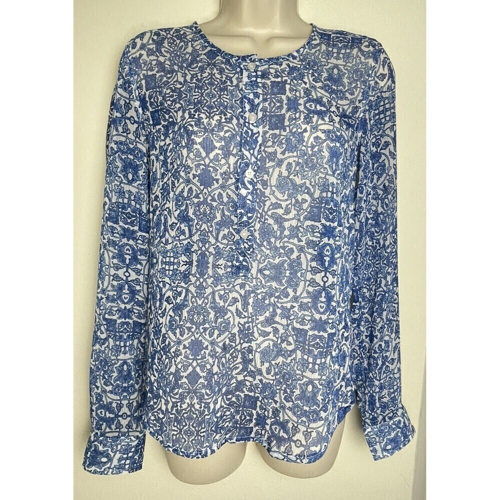 Joe Fresh Floral Sheer Top Blouse 1/2 Button Closure Size XS Casual Preppy